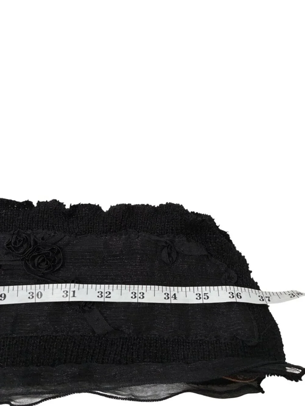 Coldwater Creek Black Sweater Soutache Scar chiffon edge w/ Floral Applique NWT